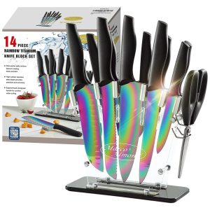 Conjunto de Facas em Aço Inoxidável com Bloco de Bancada 14 Peças MARCO ALMOND KYA35 Preto