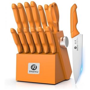 Conjunto de Facas imarku com Afiador Integrado Aço Inoxidável Japonês Laranja 14 Peças