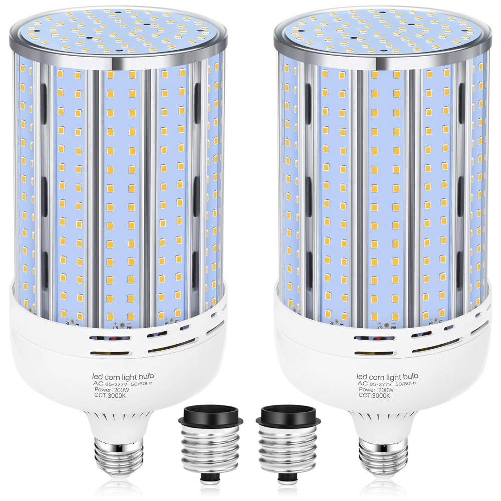 Lâmpada LED Corn XYCN de 200W, 2 Pack, 29.500LM, Branco Quente 3000K, Equivalente a 2000W, Base Mogul E26/E39 para Ambientes Internos e Externos