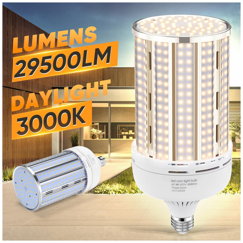 Lâmpada LED Corn XYCN de 200W, 2 Pack, 29.500LM, Branco Quente 3000K, Equivalente a 2000W, Base Mogul E26/E39 para Ambientes Internos e Externos - Imagem 2