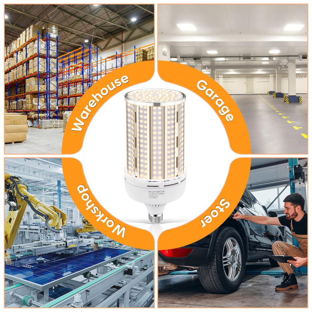 Lâmpada LED Corn XYCN de 200W, 2 Pack, 29.500LM, Branco Quente 3000K, Equivalente a 2000W, Base Mogul E26/E39 para Ambientes Internos e Externos - Imagem 6