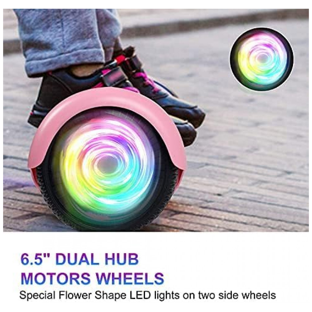 Hoverboard Auto Balanceante SISIGAD 6,5" H4 Rosa com Alto-falante Bluetooth e Rodas LED Coloridas para Crianças de 6 a 12 Anos - Imagem 3