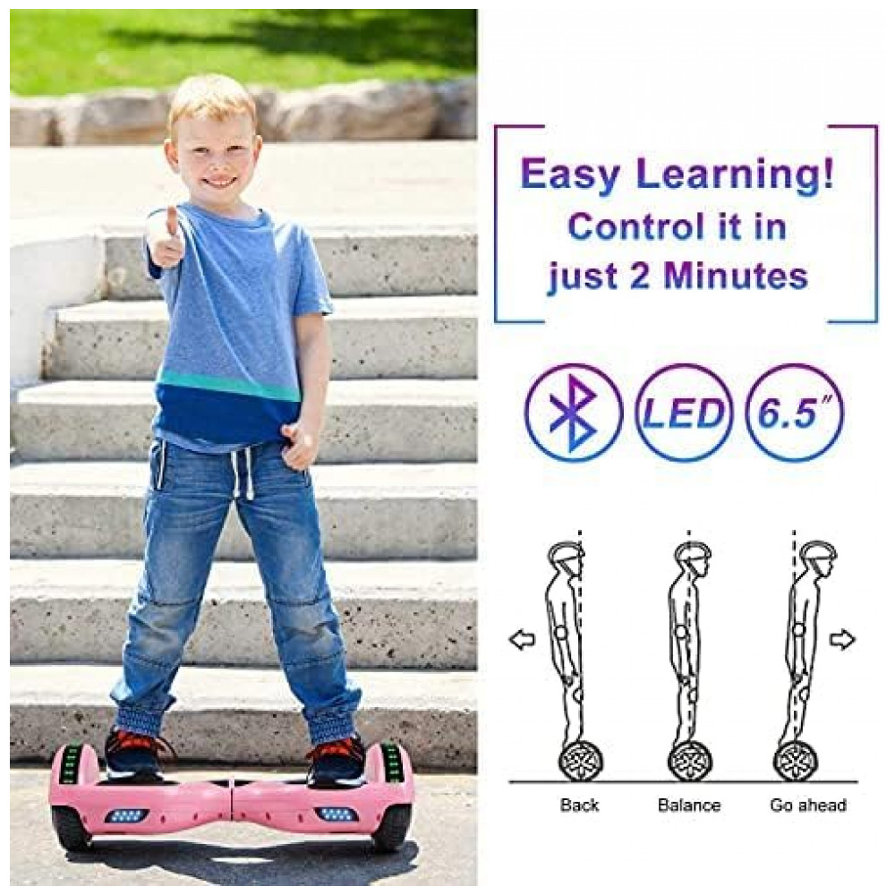 Hoverboard Auto Balanceante SISIGAD 6,5" H4 Rosa com Alto-falante Bluetooth e Rodas LED Coloridas para Crianças de 6 a 12 Anos - Imagem 4