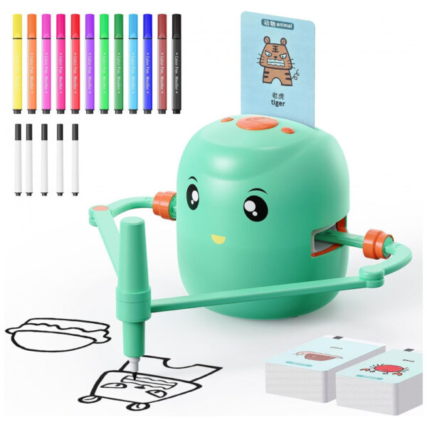 Robô de Desenho Interativo Educativo para Crianças - Brinquedo de Aprendizado Montessori com 100 Cartões de Palavras, Interação por Voz,CYJBE