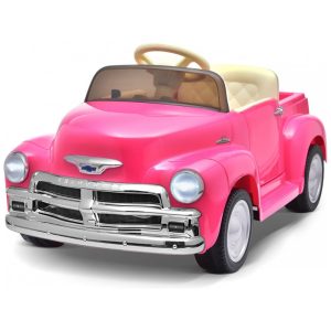 Carro Elétrico Infantil Chevrolet 3100 Pickup Licenciado Joywhale 12V 1 Lugar 2 Motores Controle Remoto 3 Velocidades Retrô Rosa