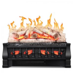 Lareira Elétrica Ecológica 21" 53 cm com Controle Remoto Brilho da Chama Ajustável Proteção Contra Superaquecimento e Toras Cinza Esbranquiçadas 110V 1500W R.W.FLAME Preta