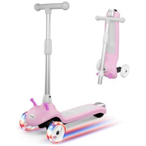 Patinete Elétrico para Crianças de 2 a 8 anos com 3 Rodas e LED Peso Max 50kg Gobazaar Rosa Claro