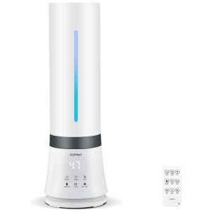 Umidificador névoa Quente e Fria 9L com Enchimento Superior Sensor de Umidade Luz Noturna Temporizador de 12H Controle Remoto e Modo de Espera para Ambientes até 50m² 110V 105W COSTWAY Branco