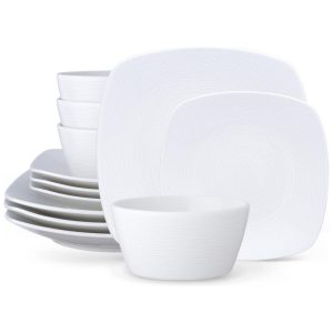Aparelho de Jantar para Todas as Ocasiões com 12 Peças Formato Quadrado e Material de Porcelana Noritake 43813-12J Branco