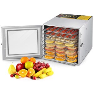 Desidratador de Alimentos FAHKNS 8 Bandejas de Aço Inoxidável Controle de Temperatura 90°C Temporizador 24H 700W