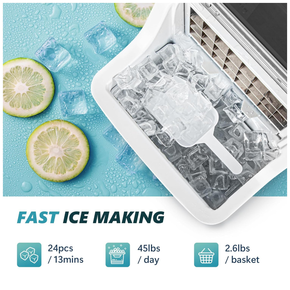 Máquina de Gelo Portátil que Produz 20 kg em 24H com Função de Autolimpeza Inclui Cesta e Colher de Gelo 110V 110W EUHOMY Prata - Imagem 2