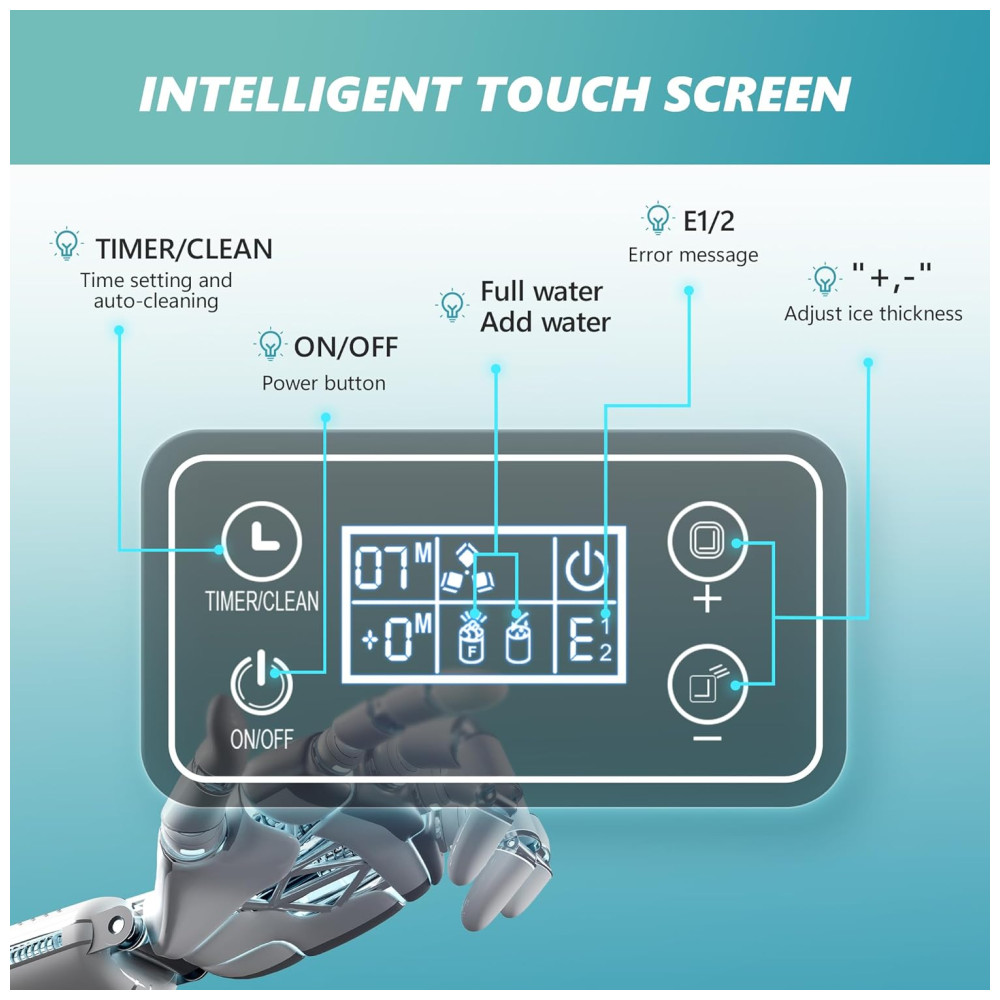 Máquina de Gelo Portátil que Produz 20 kg em 24H com Função de Autolimpeza Inclui Cesta e Colher de Gelo 110V 110W EUHOMY Prata - Imagem 5