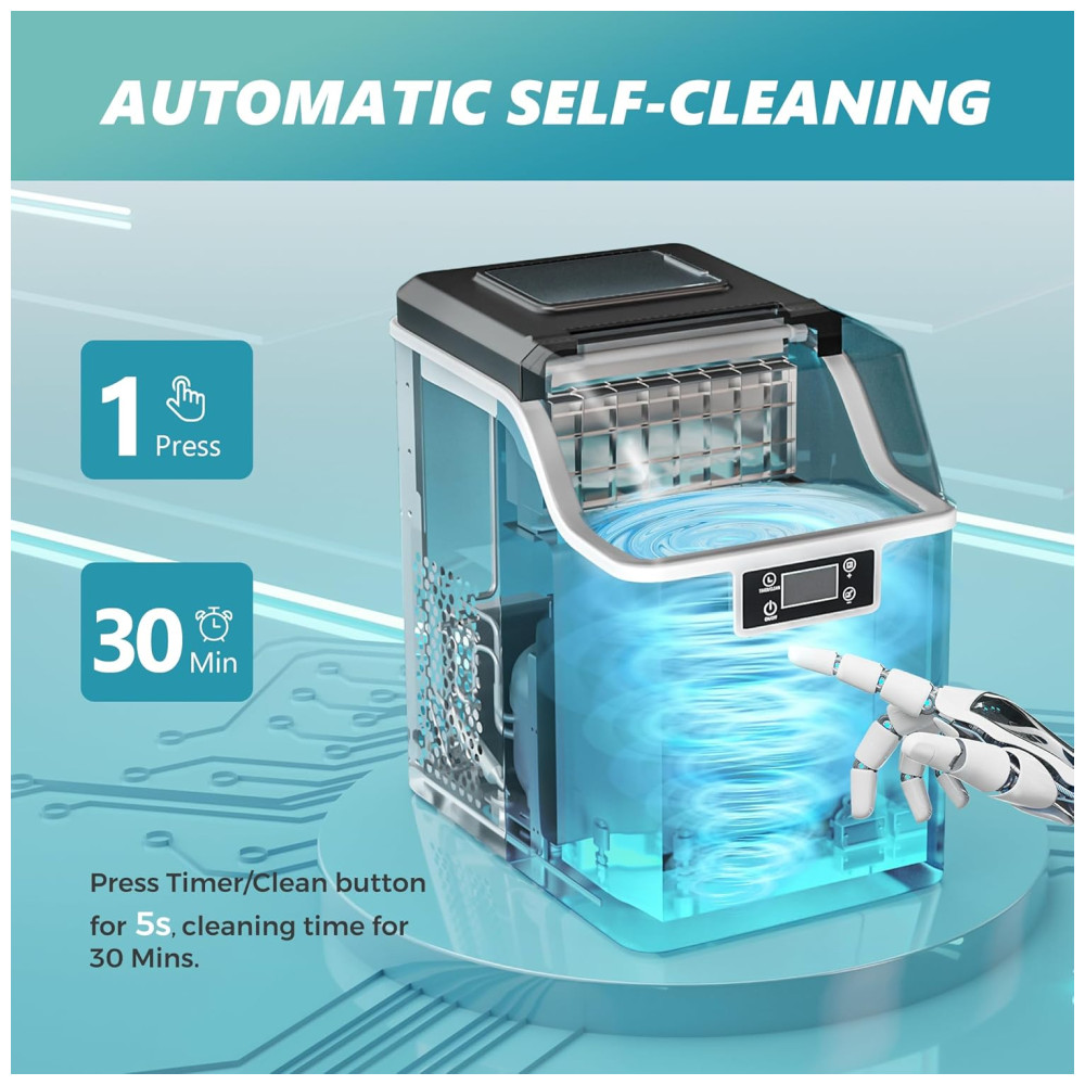 Máquina de Gelo Portátil que Produz 20 kg em 24H com Função de Autolimpeza Inclui Cesta e Colher de Gelo 110V 110W EUHOMY Prata - Imagem 6