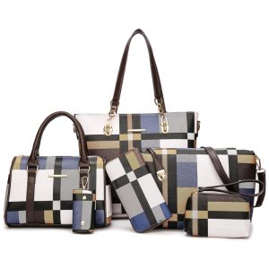 2E youth Conjunto de Bolsas Femininas de Couro Sintético 6 Unidades Azul