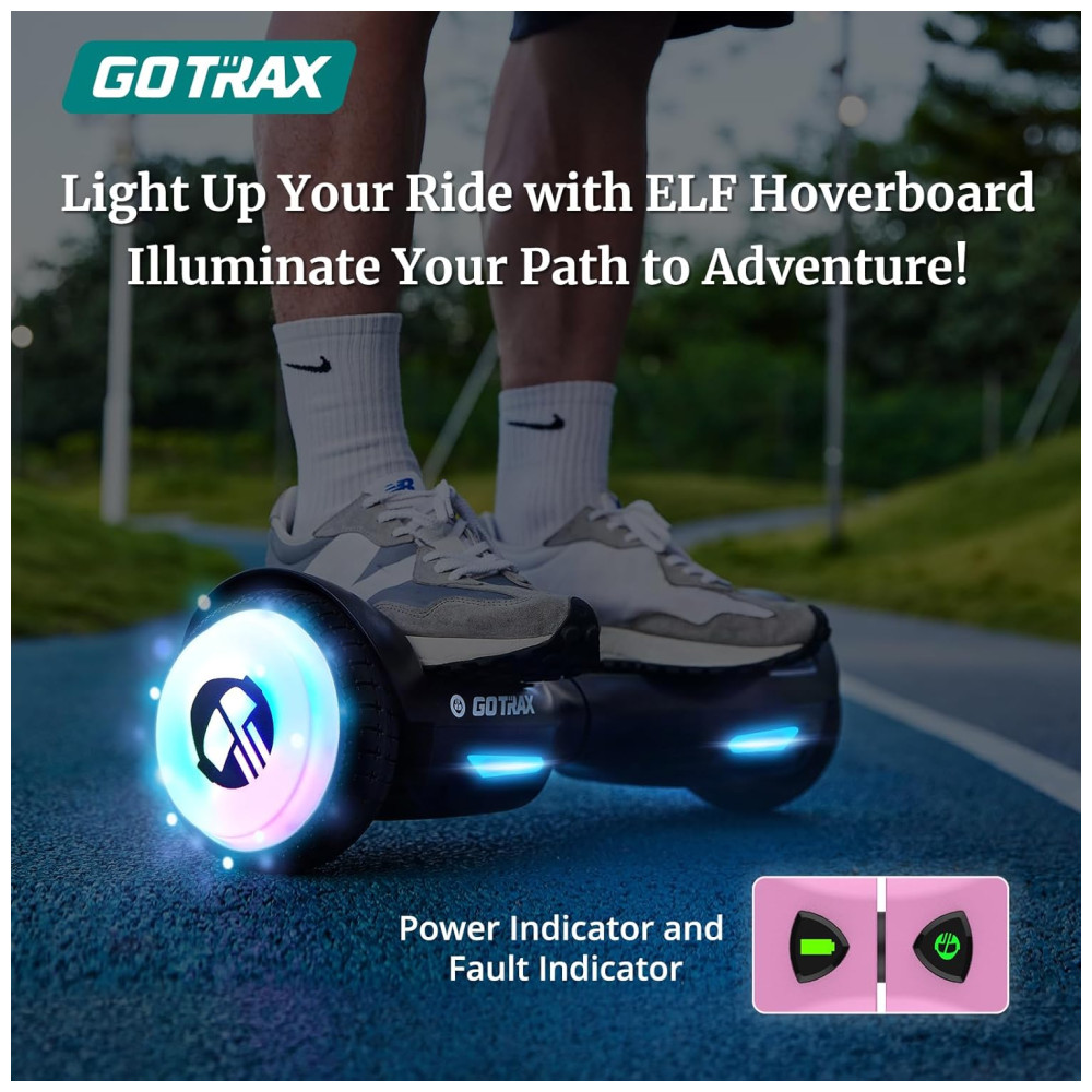 Hoverboard com Farol de LED, Velocidade de 9km/h e Alcance até 6 km, para Crianças e Adolescentes até 80 kg, 110V 200W, Gotrax ELF, Rosa - Imagem 2