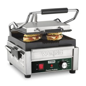 Grill Elétrico em Aço Inoxidável com Bandeja Coletora Removível e Luz Indicadora 110V 1800W Waring WPG150 Prata