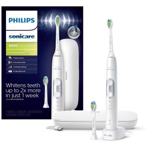 Escova de dentes elétrica recarregável ProtectiveClean 6500 com estojo de carregamento de viagem e cabeça de escova extra branco PHILIPS SONICARE HX6462 05 Branco