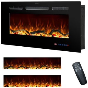 Lareira Elétrica Embutida de 91 cm na Parede c/ Controle Remoto Aquecedor Interno c/ 13 Cores de Chamas Timer de 9hRodalflame.