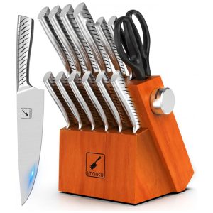 Conjunto de Facas com Bloco de Bancada e Afiador Embutido 14 Peças Imarku Prata