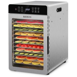 Desidratador de Alimentos para Jerky com 12 Bandejas de 1142 polegadas 1000W em Aço Inoxidável com Temporizador de 24 Horas e Controle de Temperatur