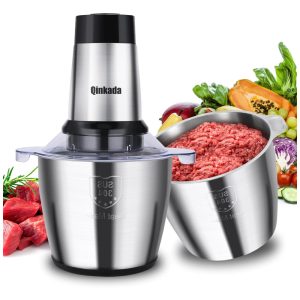 Processador de Alimentos Multifuncional 35 Litros com 3 Velocidades e 2 Tigelas de Aço Inoxidável 110V 500W Qinkada Prata