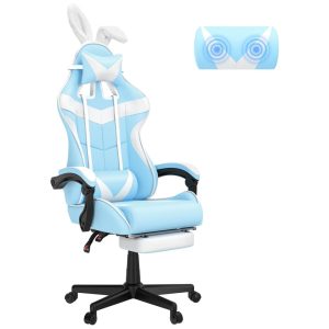 Soontrans Cadeira Gamer Ergonômica Reclinável e Giratória com Apoio Lombar e Cabeça Preta e Roxa