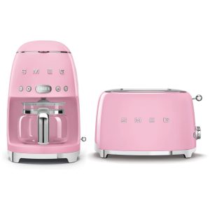 Conjunto Smeg Retro de Cafeteira e Torradeira de 2 Fatias Rosa
