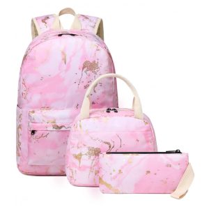 Mochila escolar Bluboon juvenil feminina rosa conjunto 3 peças com lancheira térmica e estojo para notebook 355 cm