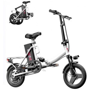 Bicicleta Elétrica Dobrável Windone S14 Branca – Motor 350W (Pico 500W) Velocidade Máxima 30km/h Autonomia 45km Rodas 14" Suspensão Dupla Bateria Removível 36V 78Ah Branca