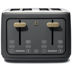 Torradeira elétrica Beautiful 4 fatias cinza com display digital touch ranhuras largas autoajustáveis controle de tostagem 1800W 110V