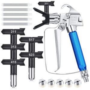 Pistola de Tinta Zhengmy Kit com 12 Peças para Pulverizador Airless: Pistola com Protetor de Bico 5 Bicos de Spray e 5 Filtros para Máquina Airless.