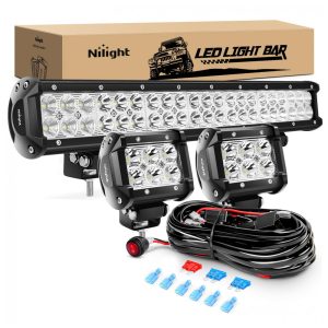 Kit Barra LED e Farol de Milha LED Off Road com Cabos 18W 126W 12V Nilight ZH002 Preto