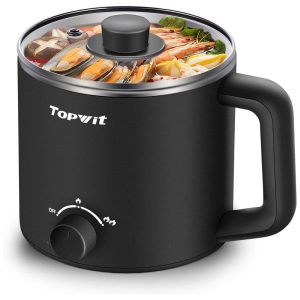 Panela elétrica multifuncional Topwit 16L 600W 110V inox preta ajuste duplo sopa miojo massa ovos proteção térmica