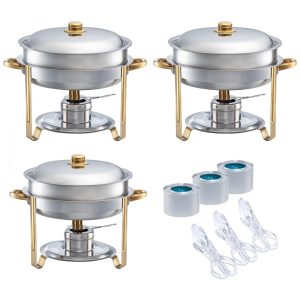 Conjunto de Rechaud 4 L em Aço Inoxidável com Tampa 3 UN Tiger Chef Prata e Dourado