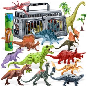 Brinquedos de Dinossauro JOYIN com Tapete de Atividades e Gaiola de Armazenamento 19 Figuras de Dinossauros Realistas e Árvores para Crianças