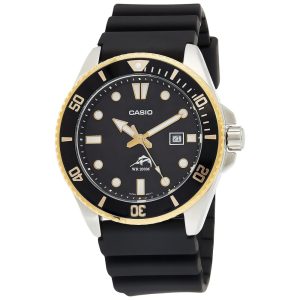 Relógio Masculino Analógico Diver de Quartzo em Aço Inoxidável Pulseira de Resina CASIO MDV106G 1AV Preto
