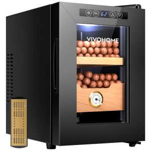 Humidor VIVOHOME elétrico de 10L com capacidade para 110 charutos refrigeração e aquecimento prateleiras internas e gaveta em madeira de Cedro Espanhol higrômetro preciso e umidificador