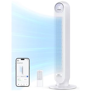 Ventilador de Torre Oscilante e Silencioso com Controle Remoto 4 Velocidades 4 Modos e Controle de Voz 110V 42W Dreo Branco