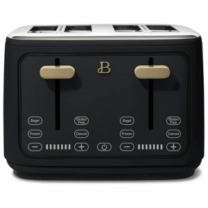 Torradeira elétrica Beautiful 4 fatias preta com display digital touch ranhuras largas autoajustáveis controle de tostagem 1800W 110V