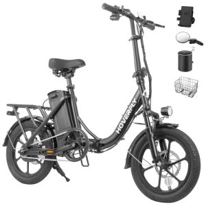 Bicicleta Elétrica Dobrável Hoverfly 500W de Pico 25 km/h 45 km de Alcance Rodas 16" Bateria Removível Suspensão Dupla Freios a Disco e Certificação UL2849 PRETA