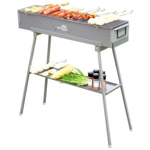 Churrasqueira a Carvão de Tamanho Múltiplo com Espeto de Cordeiro Dobrado e Suporte para Quintal ao Ar Livre WILLBBQ Prata