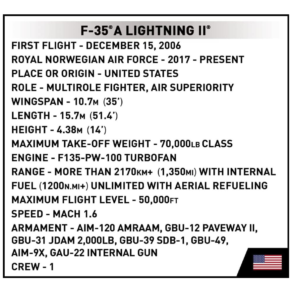 Kit de Construção Caça F 35 A Lightning II das Forças das com 580 Peças COBI Preto - Imagem 12