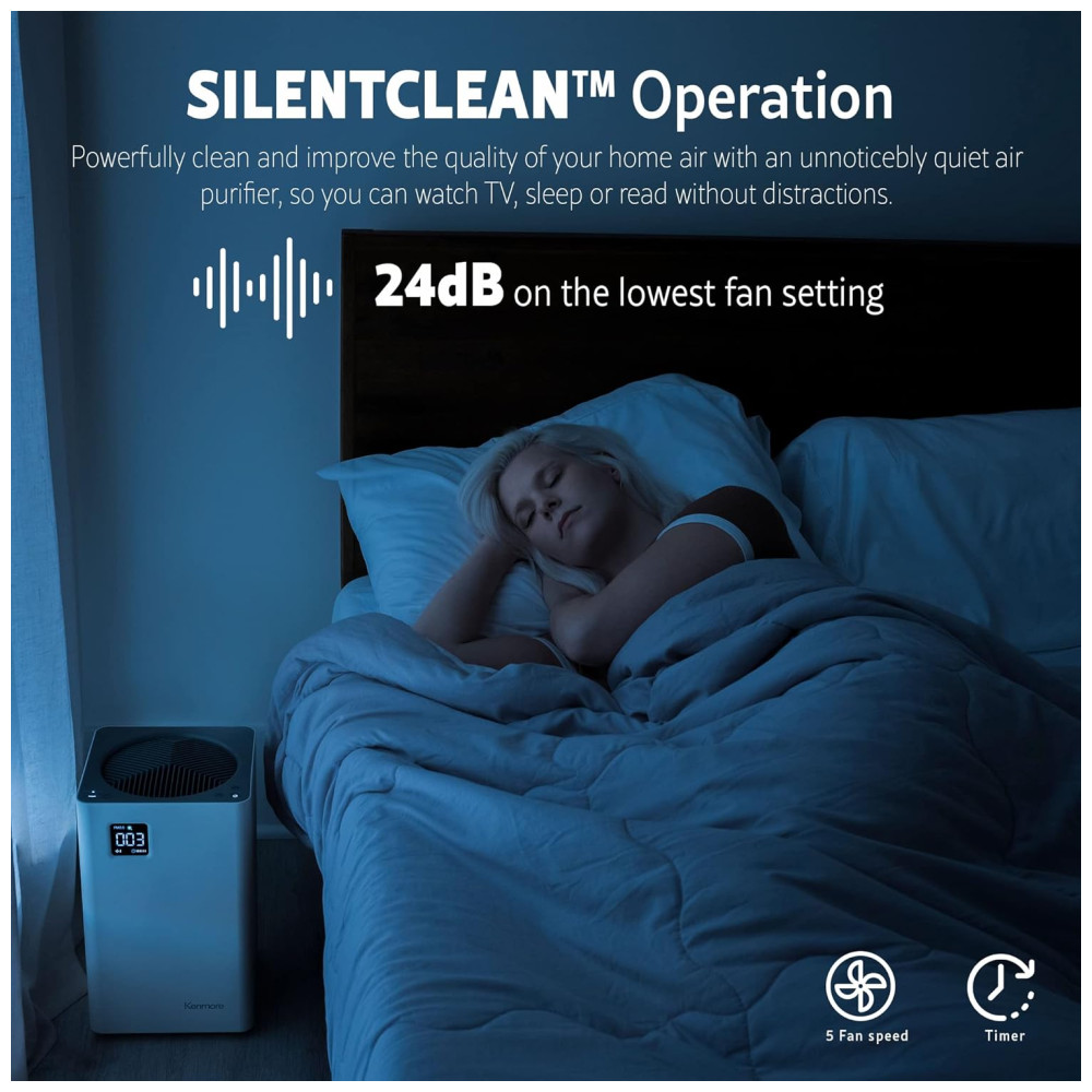 Purificador de Ar Kenmore PM2010 com Filtro H13 True HEPA Cobre Até 111 m² 24 dB SilentClean Sistema de Filtragem HEPA de 3 Estágios. - Imagem 4
