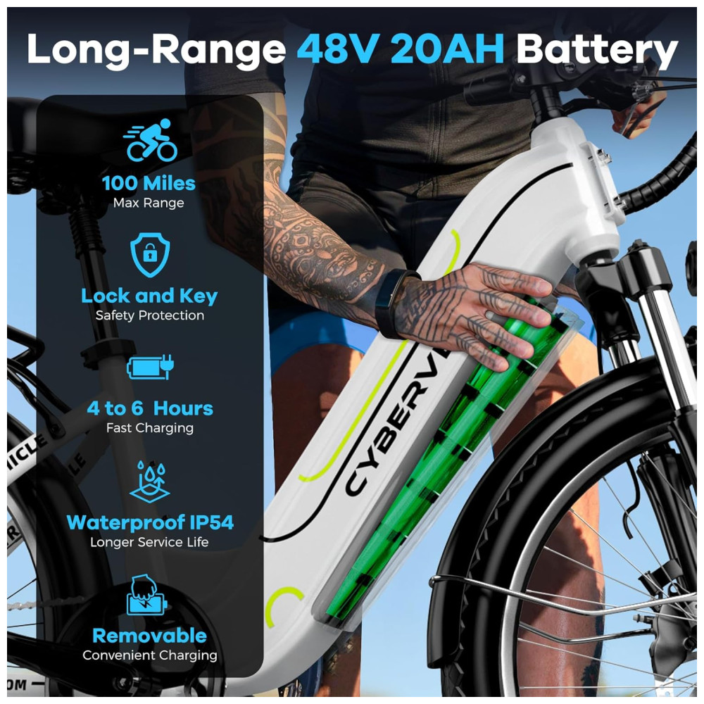 Bicicleta Elétrica Cybervelo EK7 1000W 128 km de autonomia suspensão ajustável tela LCD 26" verde - Imagem 3