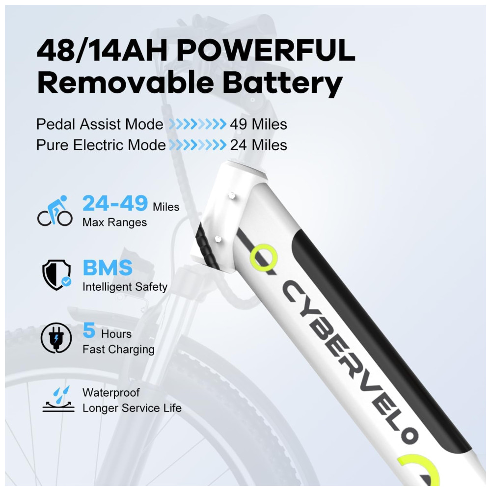 Bicicleta Elétrica 1000 Peak para Adultos Autonomia de até 80 Milhas Bateria Removível 26 Polegadas 7 Velocidades Ideal para Passeio na Praia Ne - Imagem 3