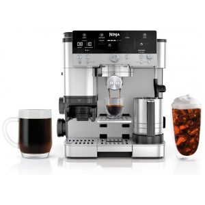 Cafeteira Ninja Luxe 3 em 1 com Moedor Integrado Espumador de Leite e Assistente para Preparo de Espresso ES601 em Aço Inoxidável