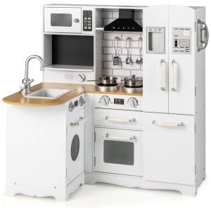Cozinha de Brinquedo Realista 11 em 1 em Madeira para Crianças de 3 a 8 Anos Costzon Branca