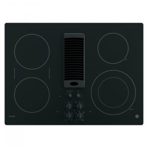 Cooktop elétrico de embutir 76 cm GE Profile preto vitrocerâmico 4 zonas radiantes exaustão embutida downdraft 9000W 240V