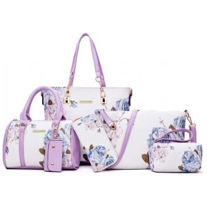 Conjunto de Bolsas Femininas 6 Peças com Carteira 2E youth Lilás e Branca