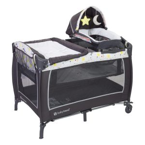 Berço Cercado Portátil com Dossel e 2 Brinquedos de Pelúcia Baby Trend Twinkle Twinkle Moon Preto